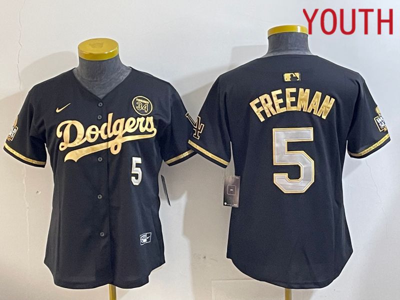 Youth Los Angeles Dodgers #5 Freeman Black Gold Fashion Nike 2024 MLB Jersey style 1120